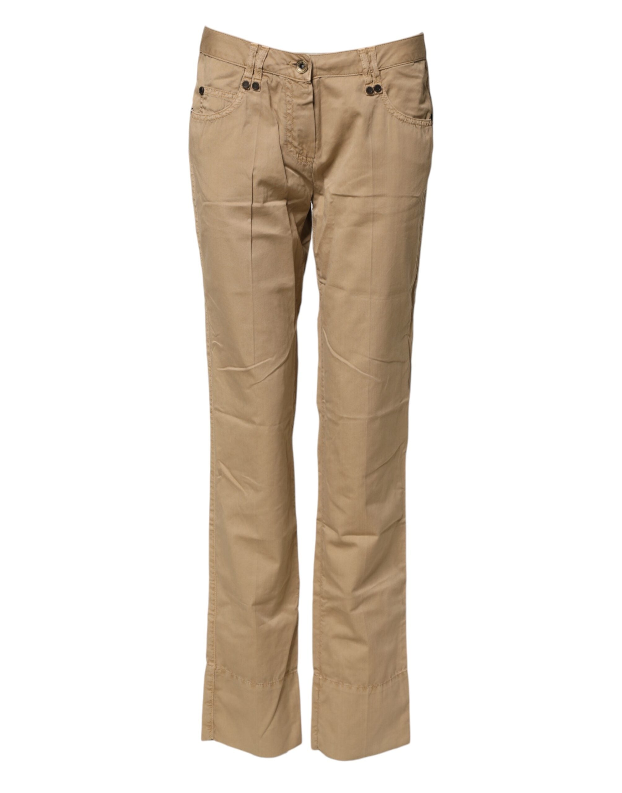 Beige Straight Cotton Stretch Chino Pants - ventzia
