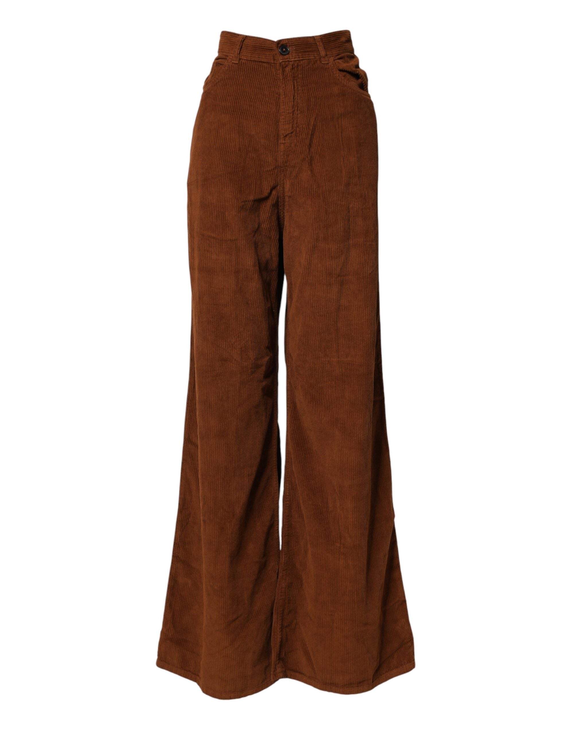 Brown Wide Leg High Waist Corduroy Denim Trouser Jeans - ventzia