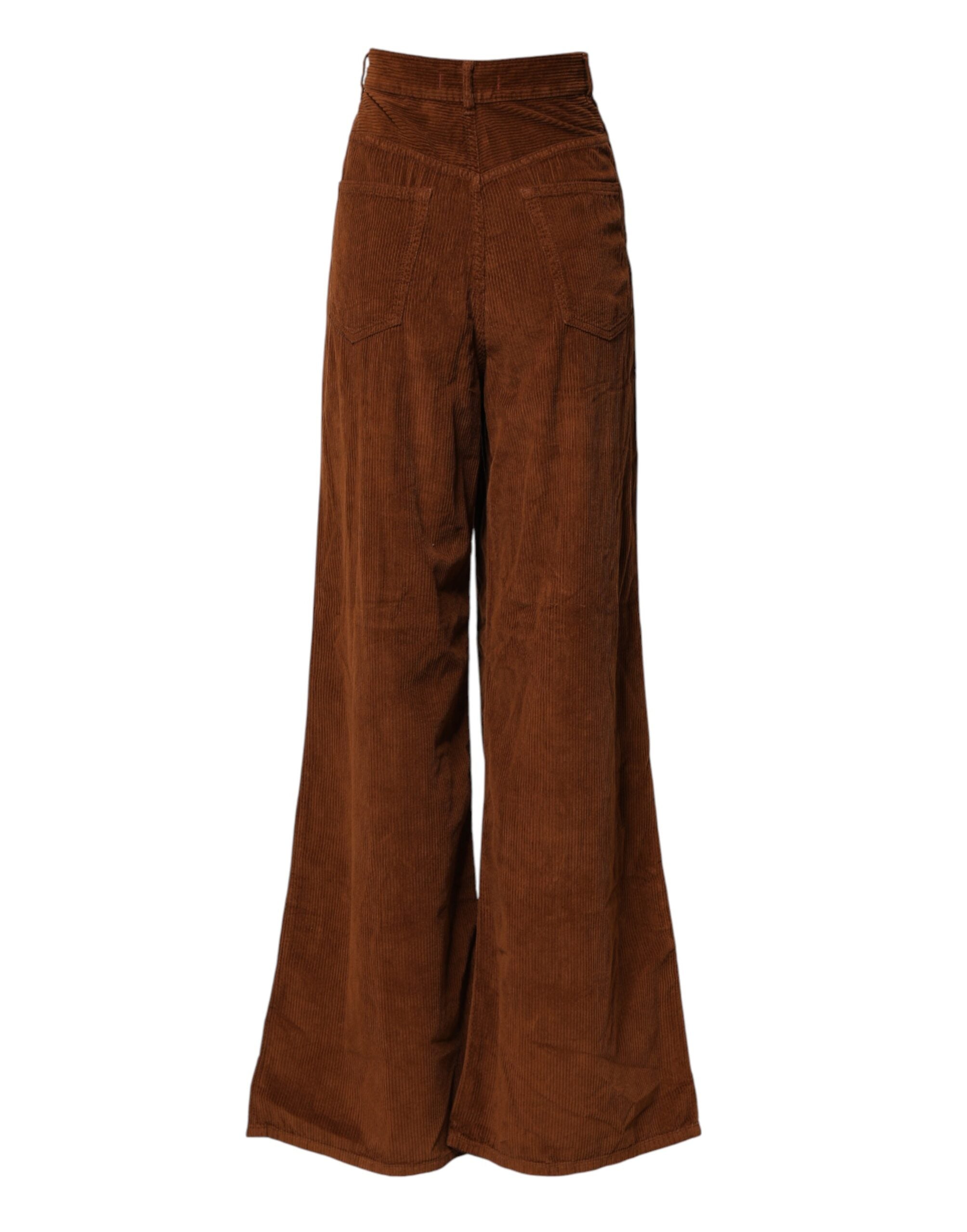 Brown Wide Leg High Waist Corduroy Denim Trouser Jeans - ventzia