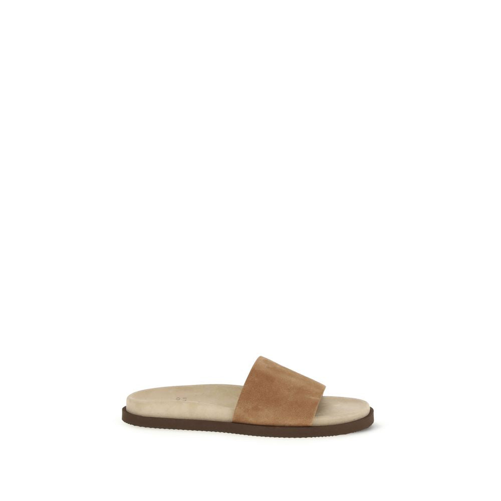 Beige Lamb Ovis Aries Aries Flat Sandals - ventzia