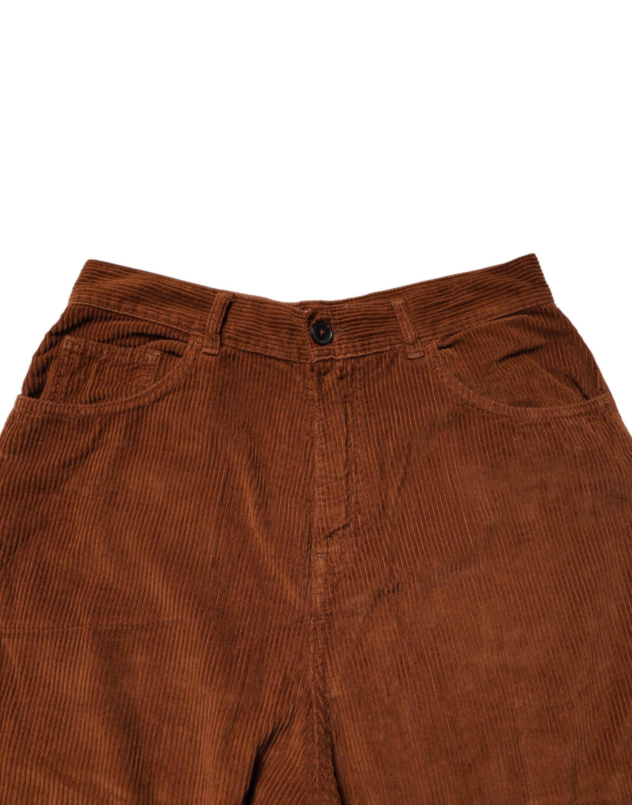 Brown Wide Leg High Waist Corduroy Denim Trouser Jeans - ventzia