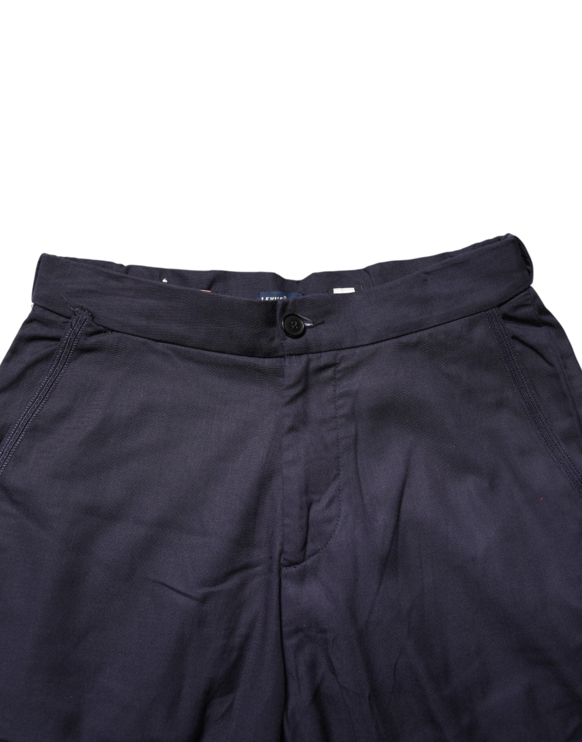 Navy Blue Straight High Waist Chino Casual Trouser Pants - ventzia