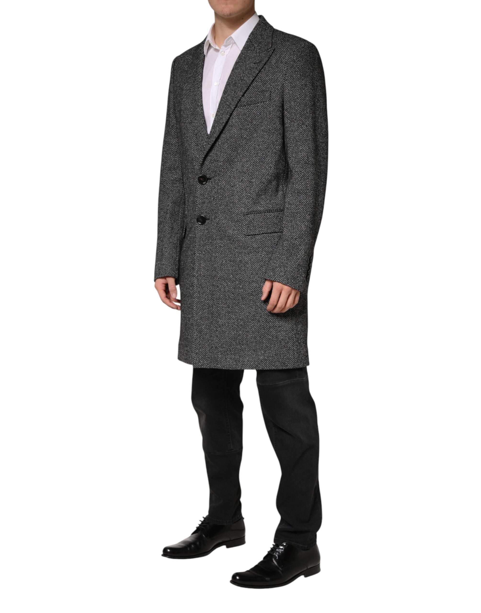Gray Wool Blend Long Trench Coat Men Jacket - ventzia