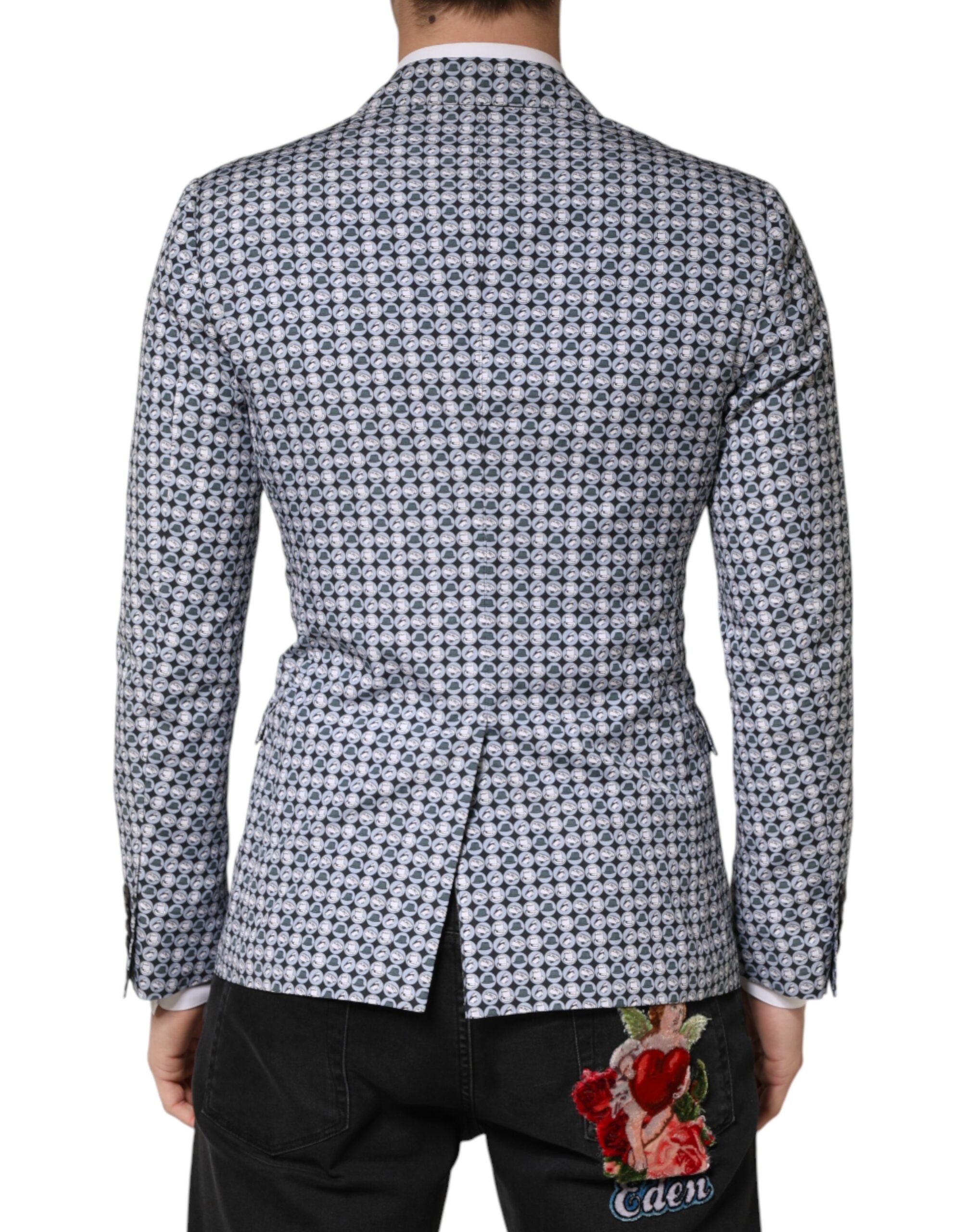 Blue Cotton Patterned Single Breasted Blazer - ventzia