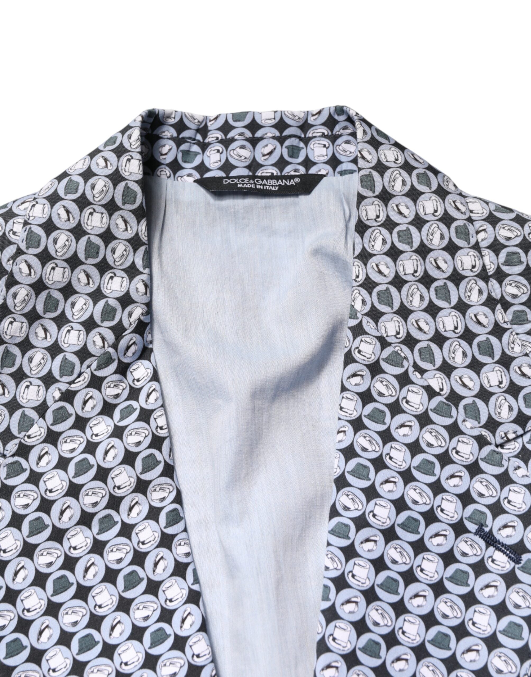 Blue Cotton Patterned Single Breasted Blazer - ventzia