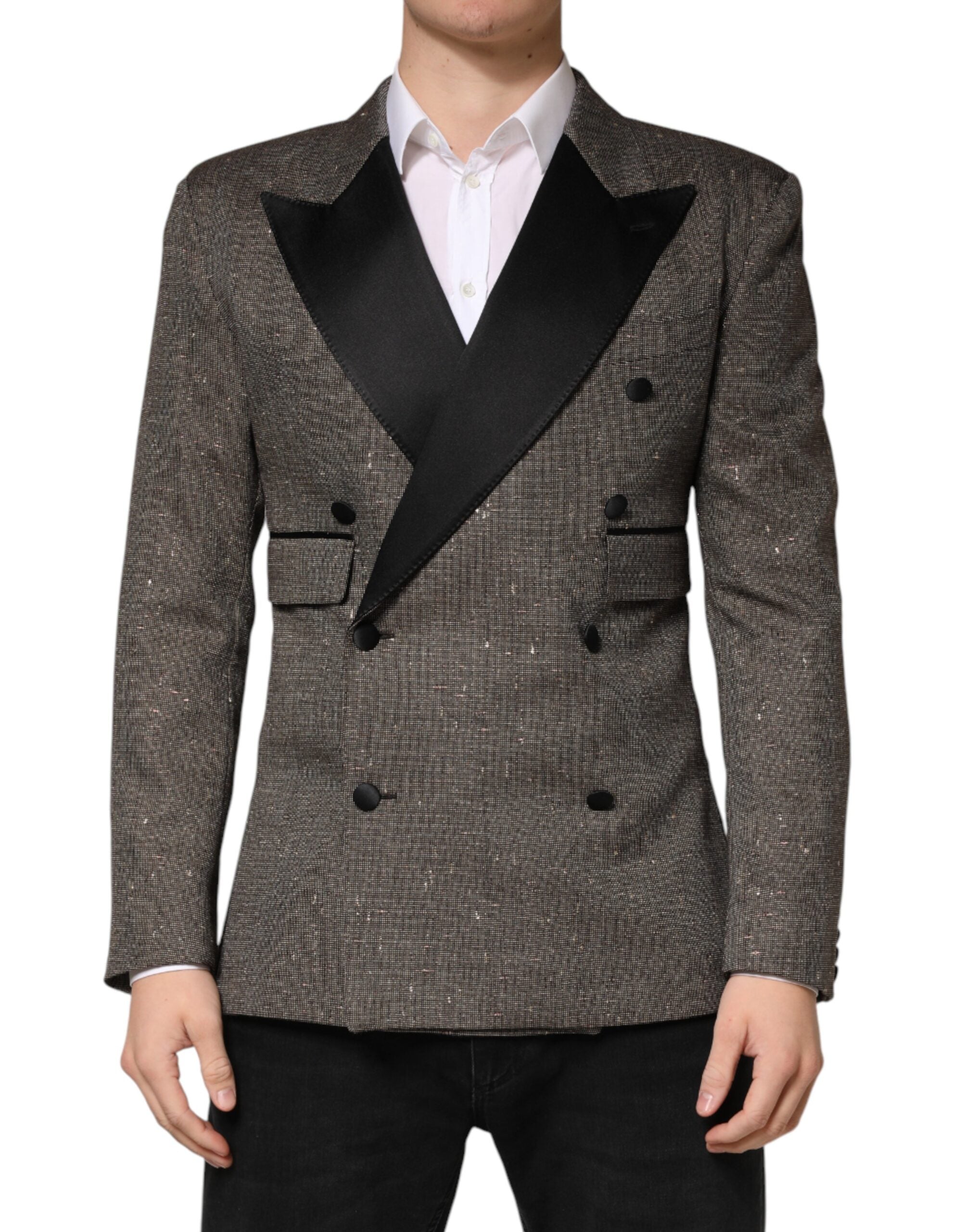 Gray Double Breasted 2 Button Jacket Blazer - ventzia