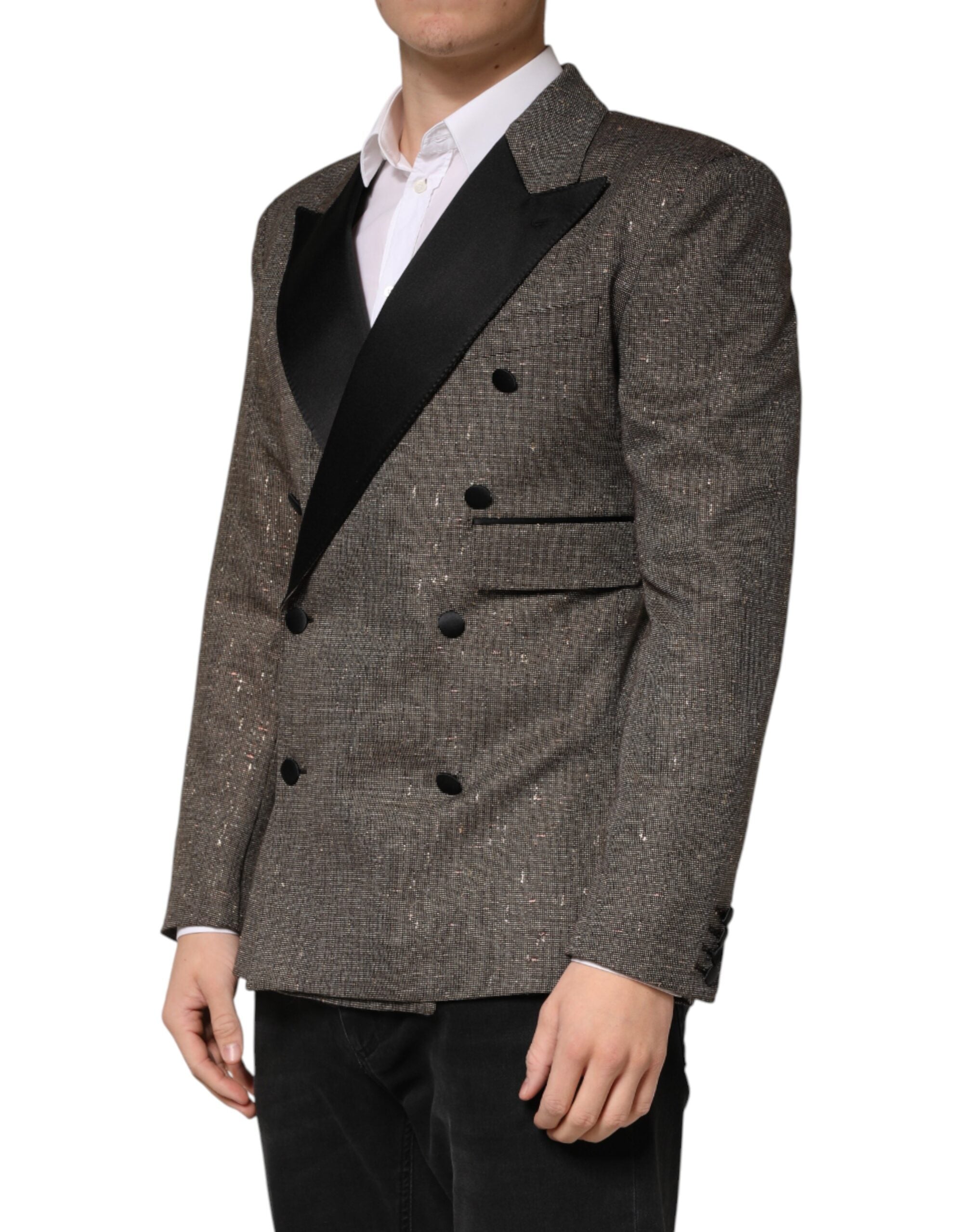 Gray Double Breasted 2 Button Jacket Blazer - ventzia
