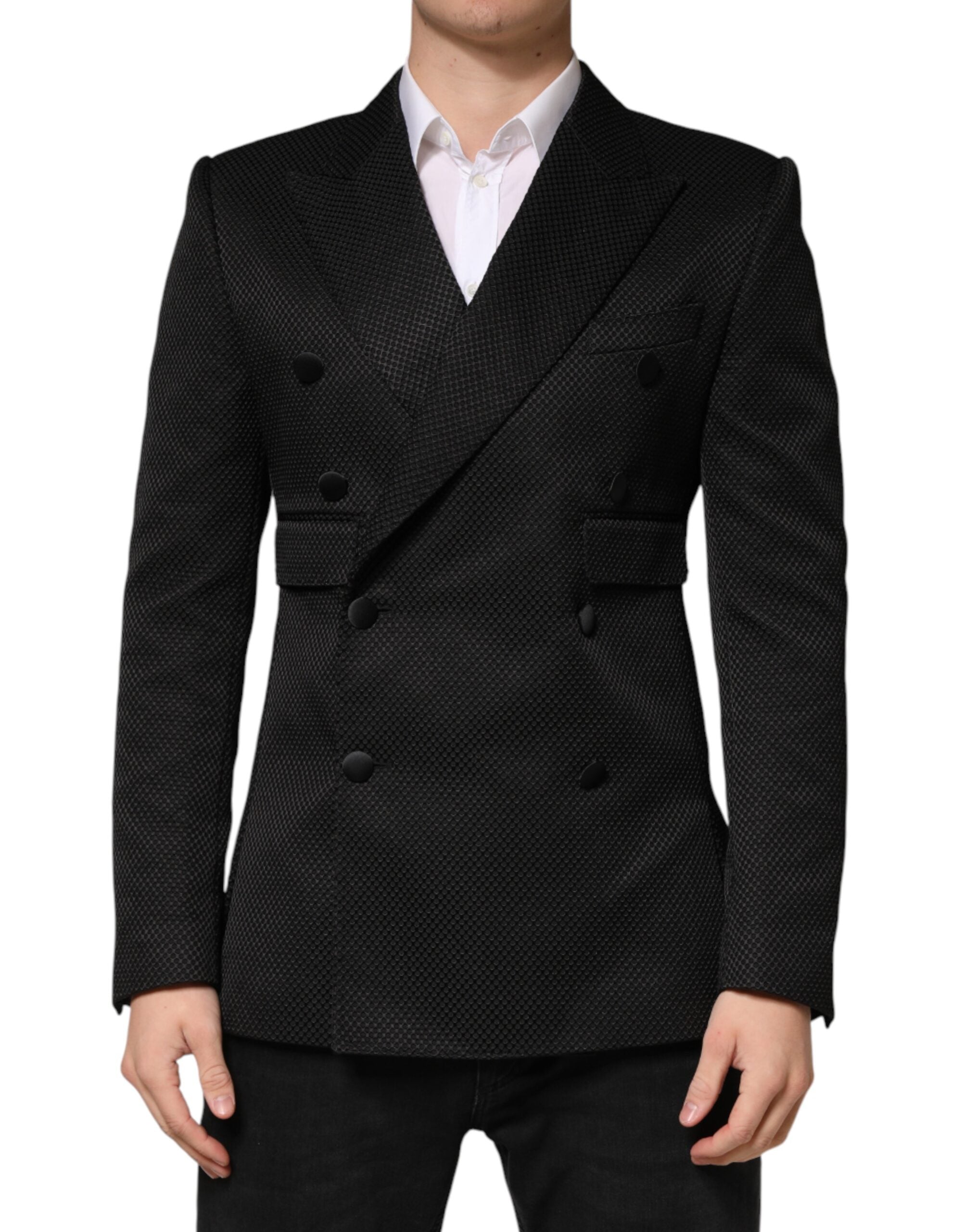 Black Cotton Double Breasted 2 Button Blazer - ventzia