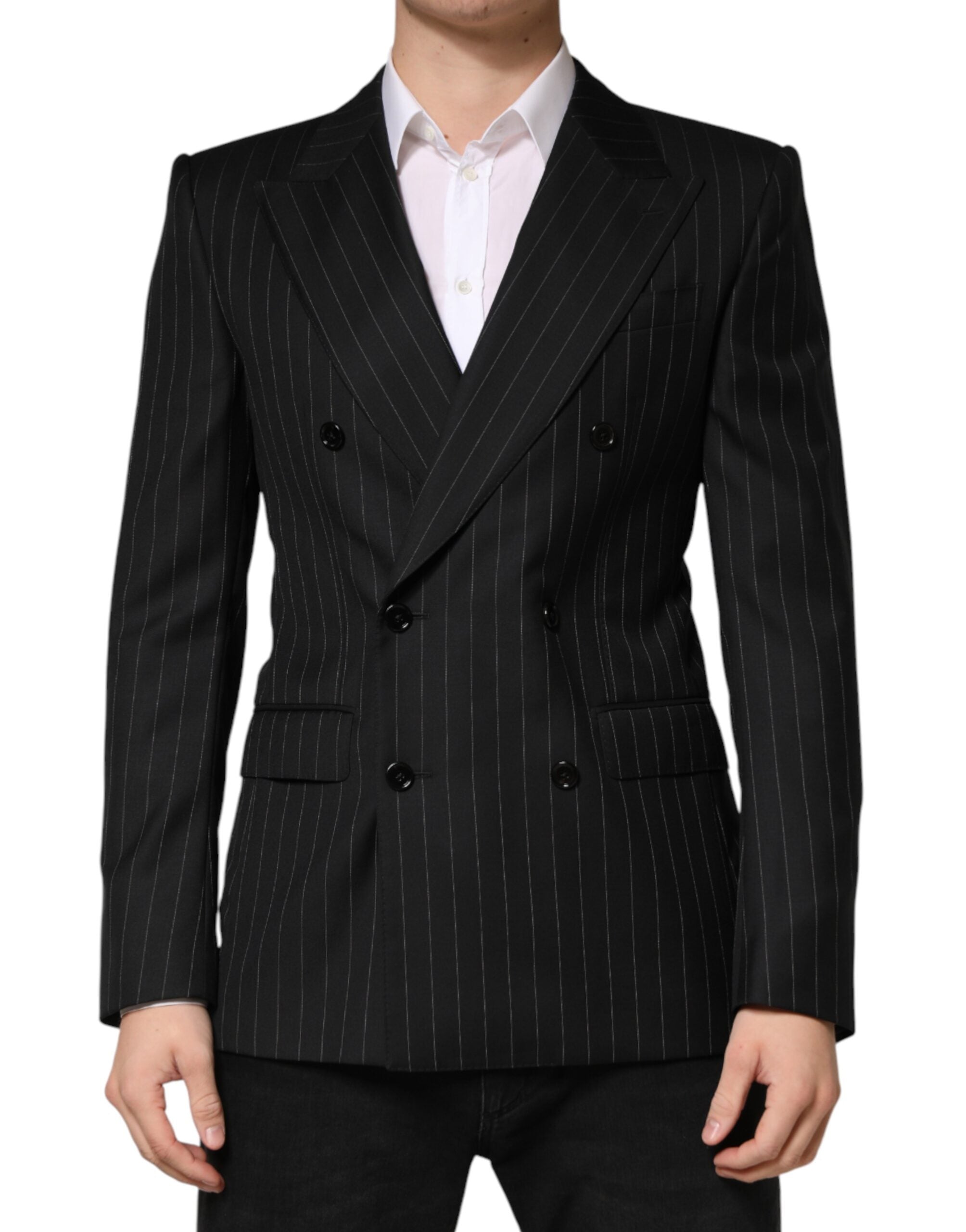 Black Stripes Double Breasted 2Button Blazer - ventzia
