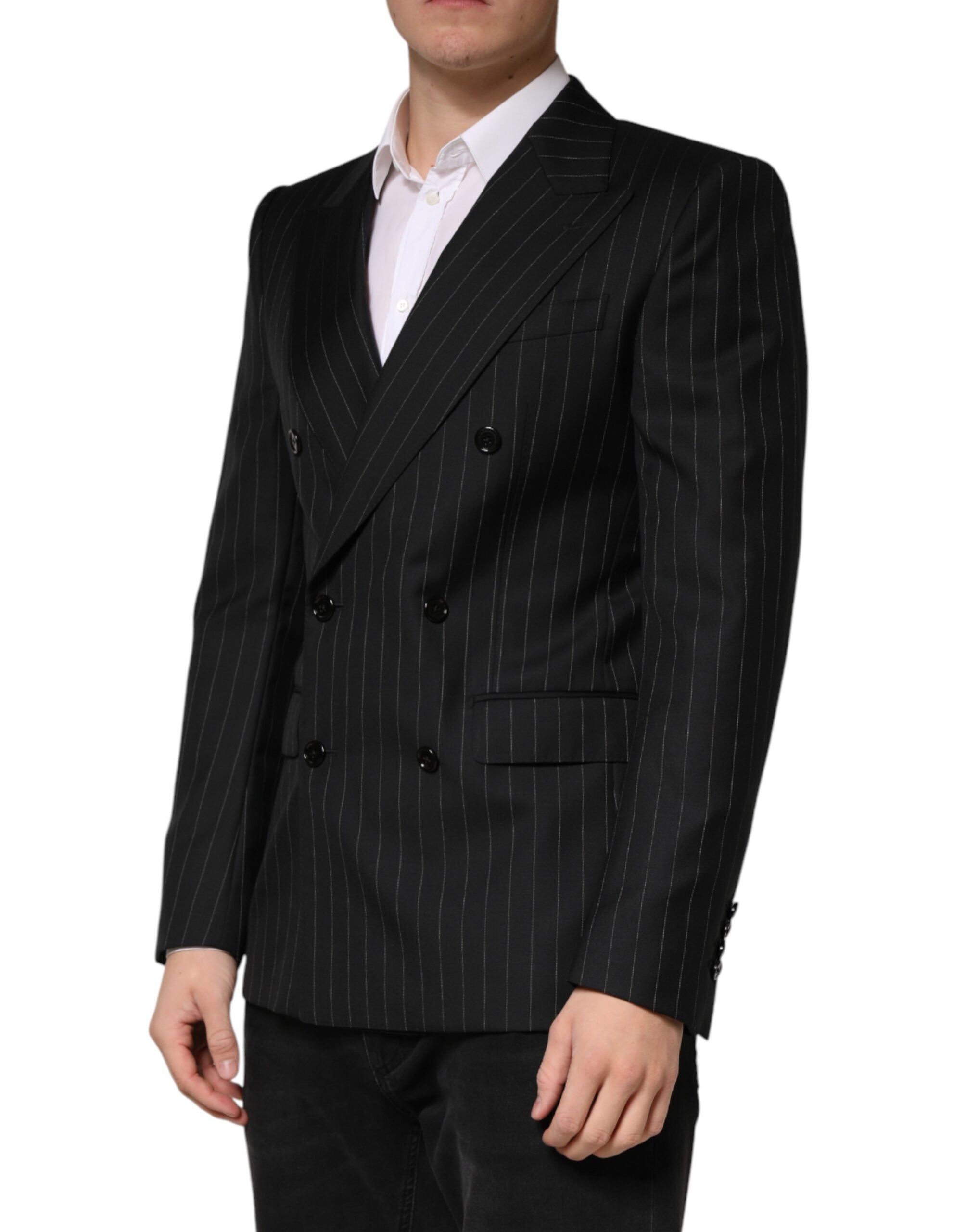 Black Stripes Double Breasted 2Button Blazer - ventzia