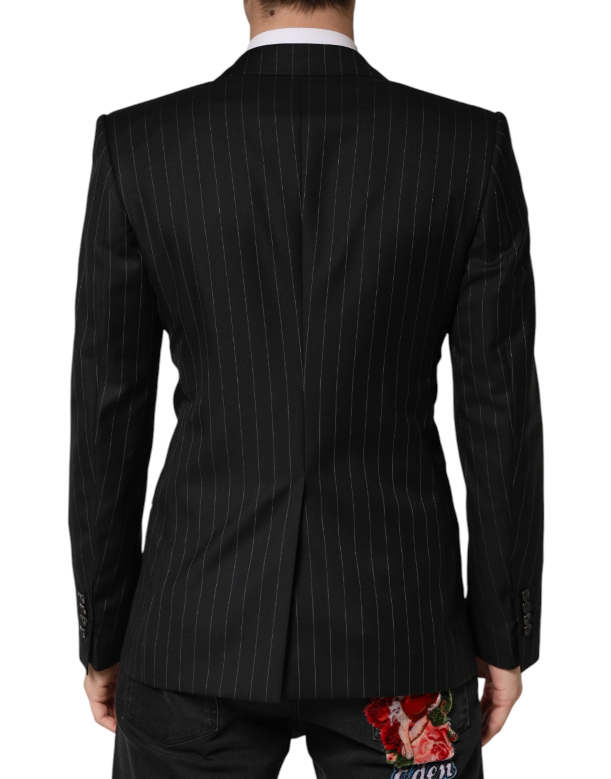 Black Stripes Double Breasted 2Button Blazer - ventzia