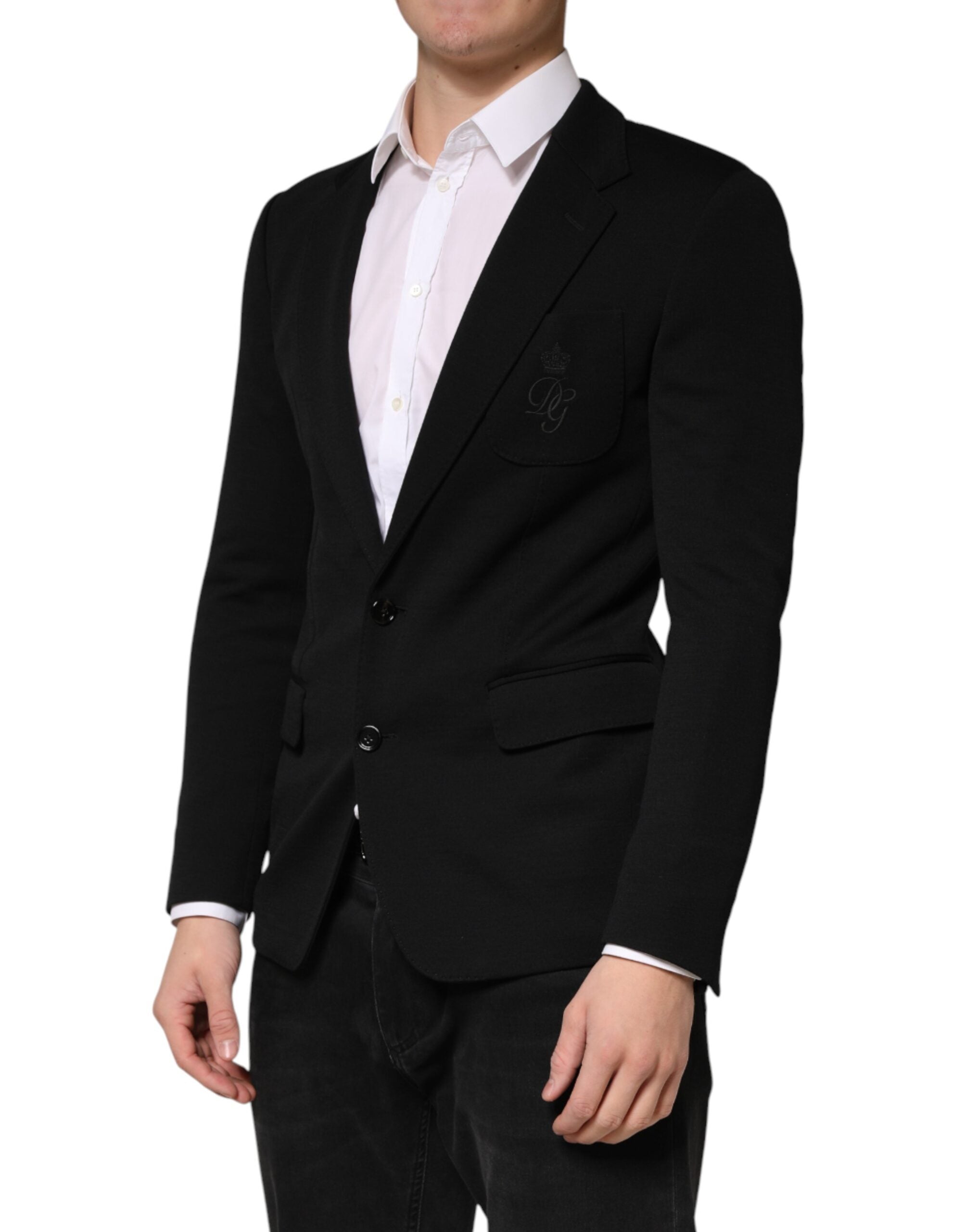 Black Wool Single Breasted 2 Button Blazer - ventzia