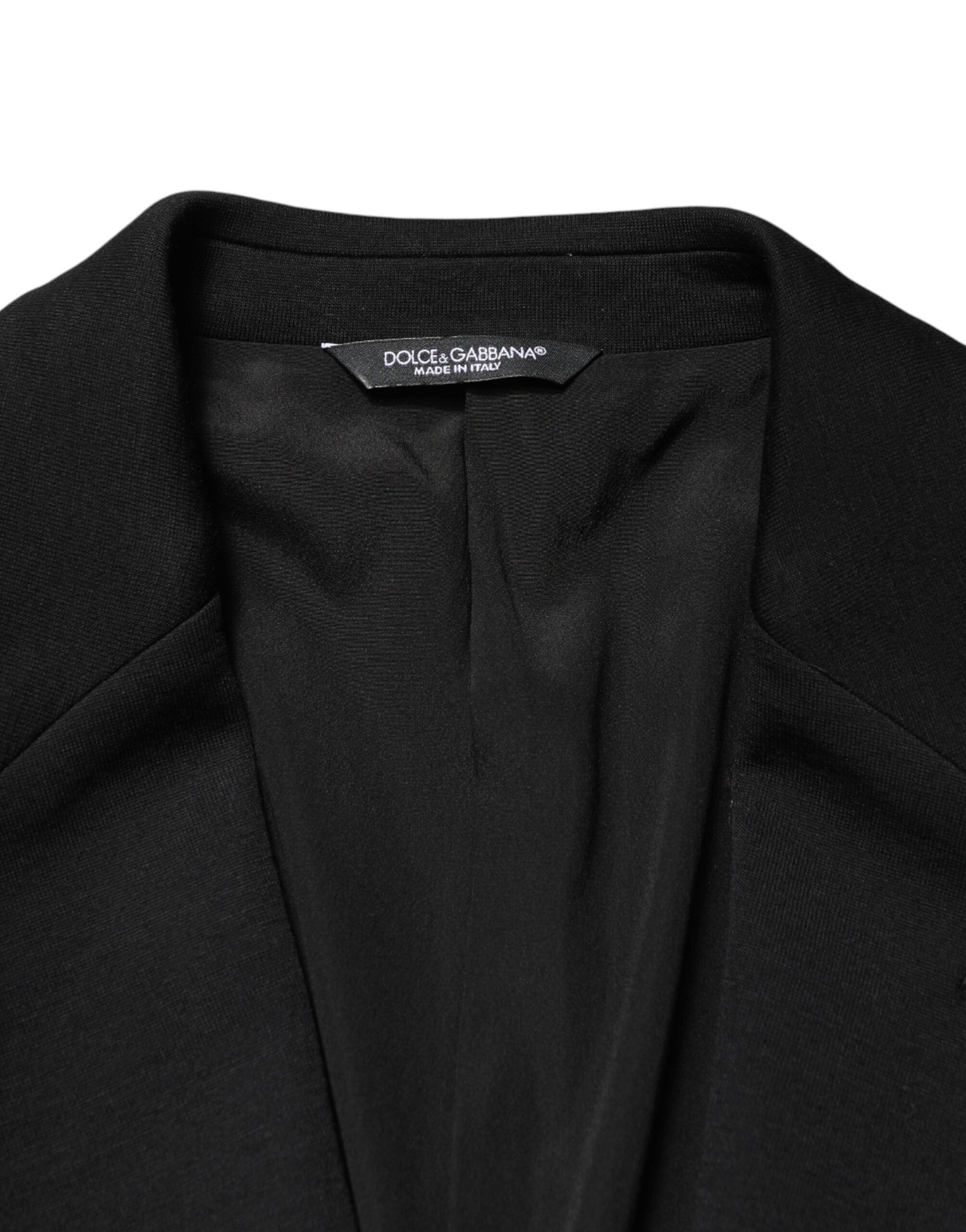 Black Wool Single Breasted 2 Button Blazer - ventzia