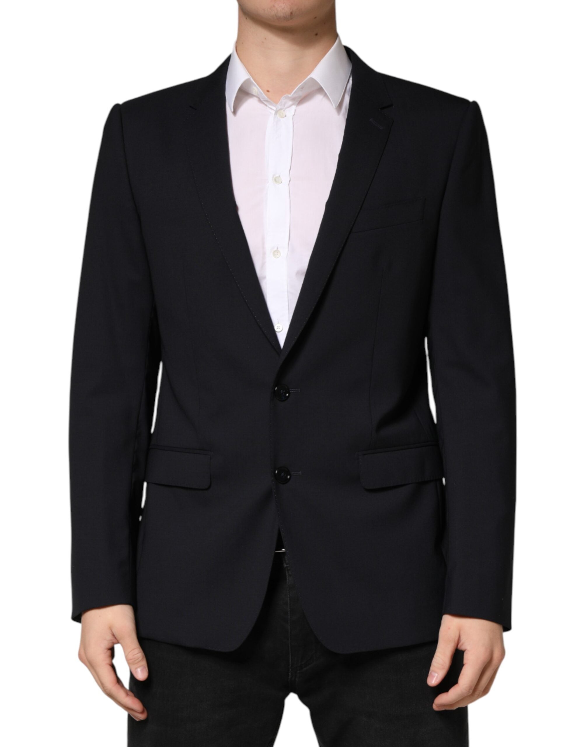 Black Wool Single Breasted 2 Button Blazer - ventzia