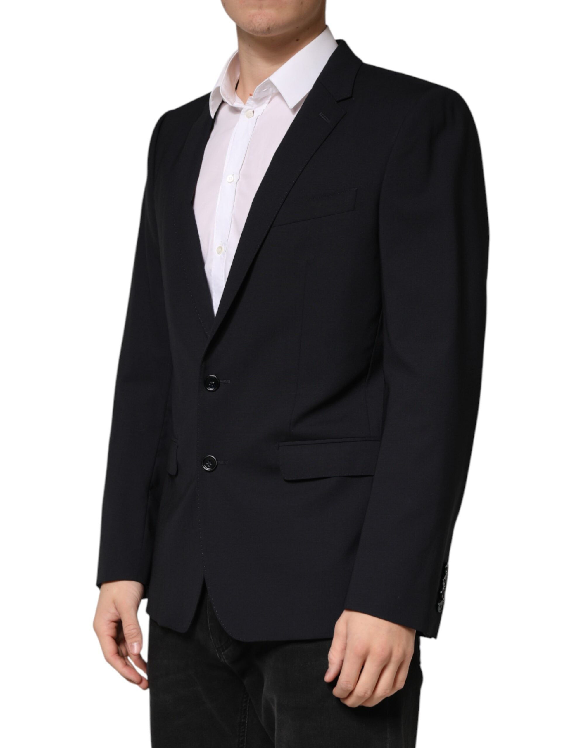 Black Wool Single Breasted 2 Button Blazer - ventzia
