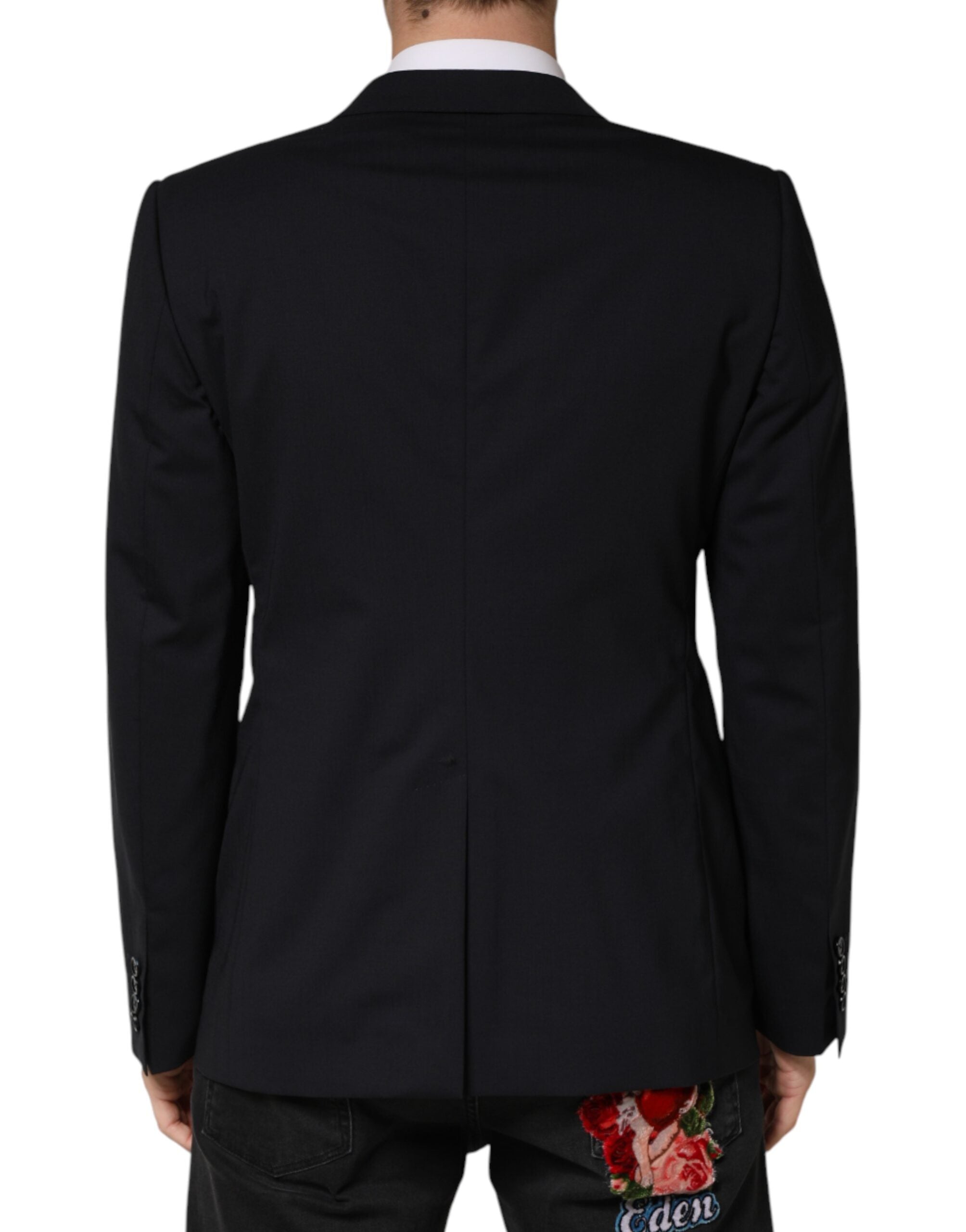 Black Wool Single Breasted 2 Button Blazer - ventzia