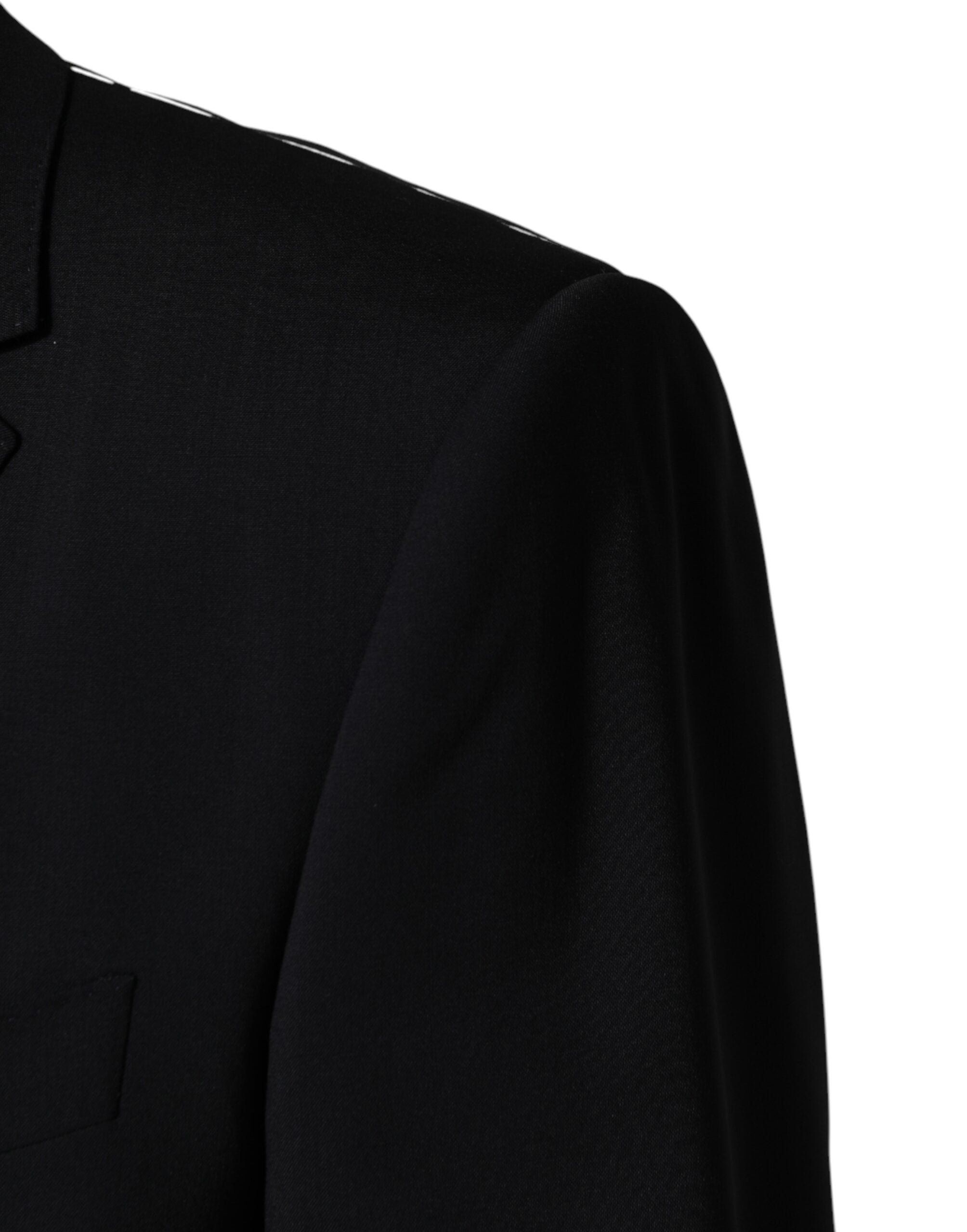 Black Wool Single Breasted 2 Button Blazer - ventzia