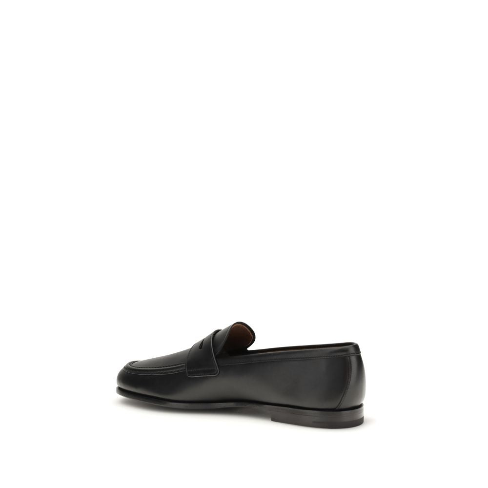 Black Calf Leather Bos Taurus Slip-On Loafers - ventzia