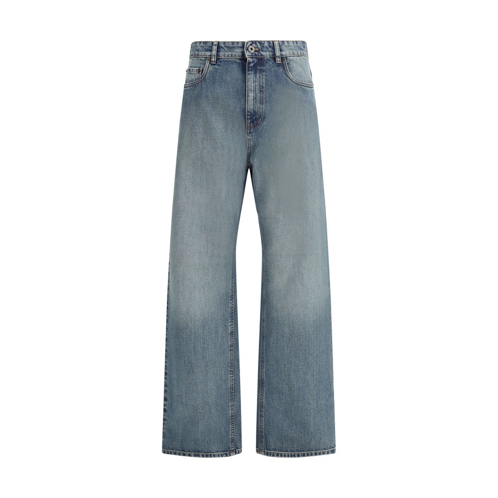 Blue Cotton Straight-Leg Jeans