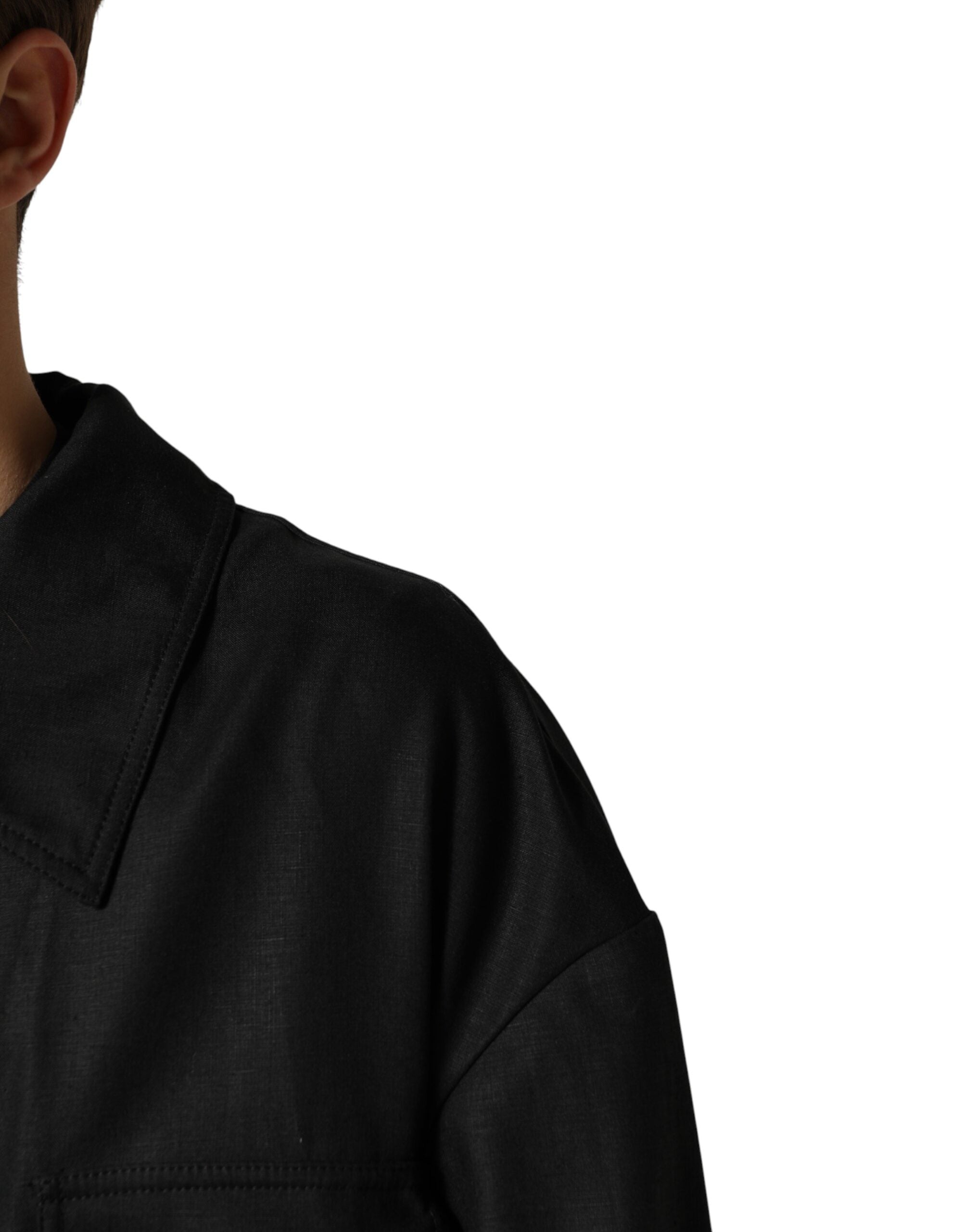 Black Pockets Collared Trench Coat Jacket - ventzia