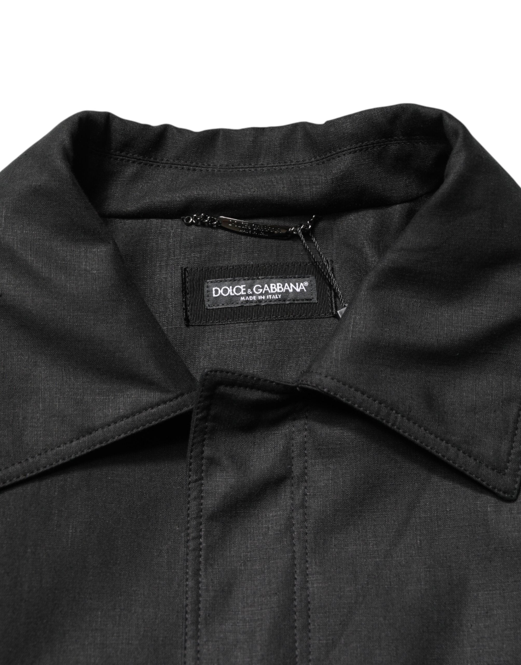 Black Pockets Collared Trench Coat Jacket - ventzia