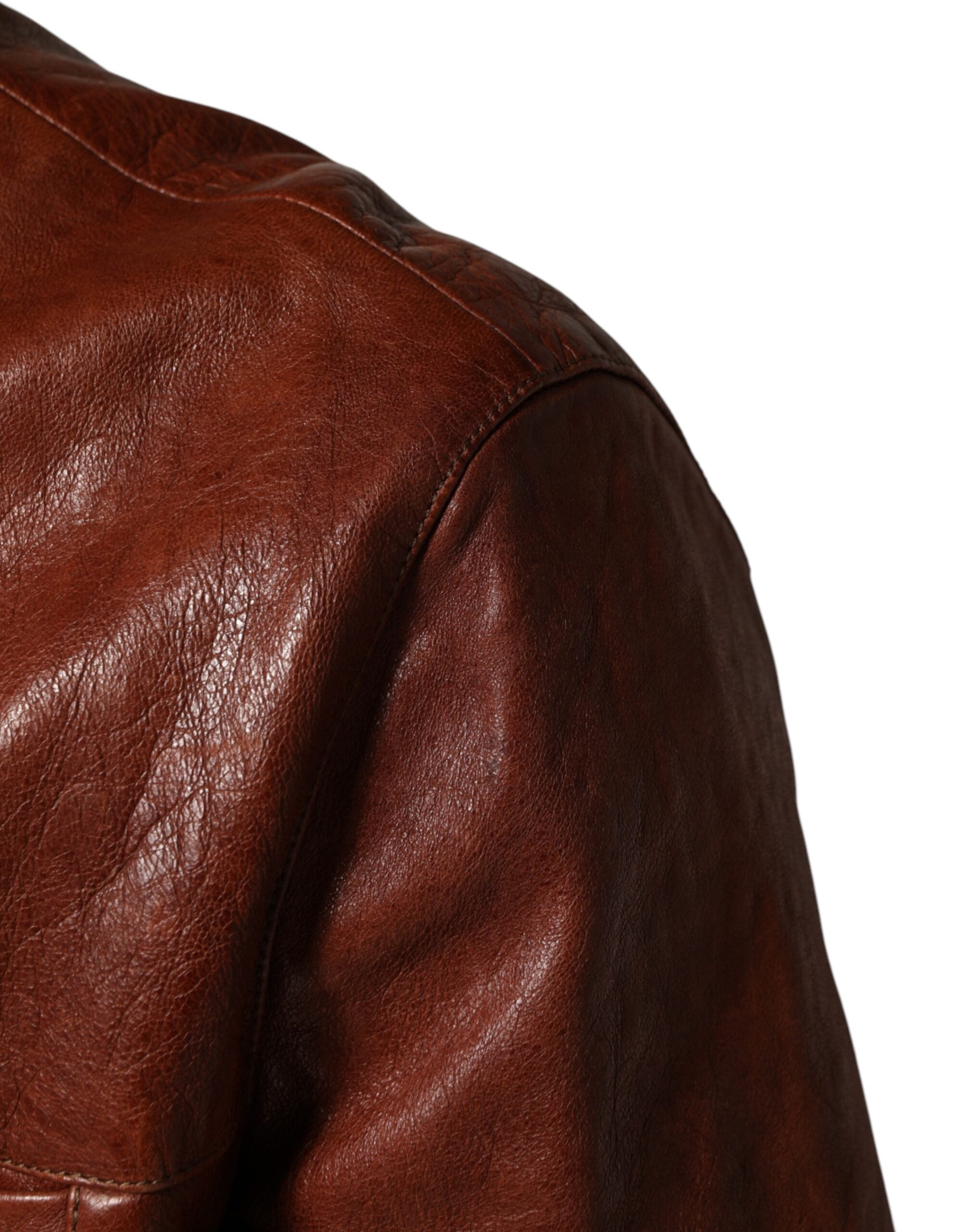 Brown Leather Button Down Men Biker Jacket - ventzia
