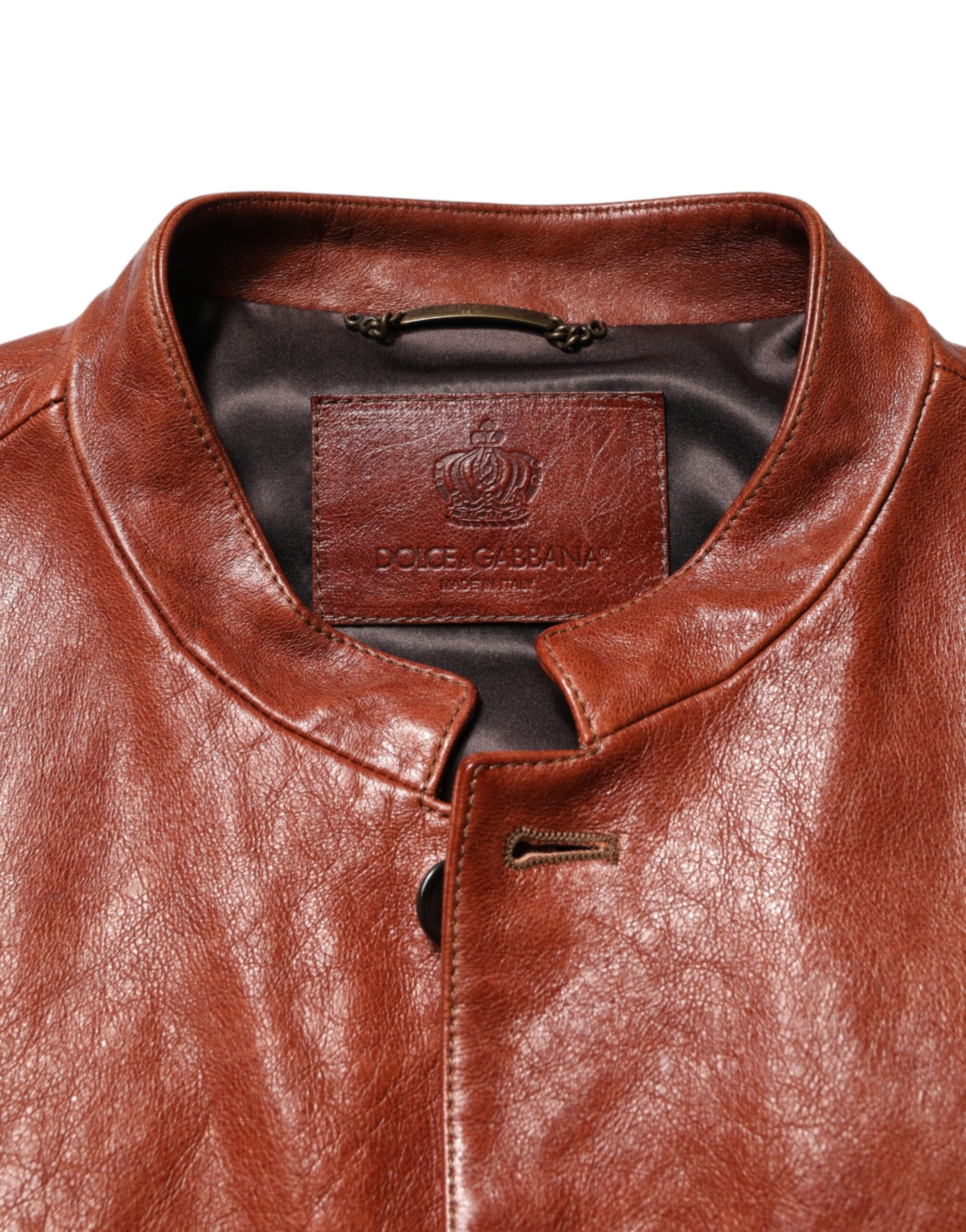 Brown Leather Button Down Men Biker Jacket - ventzia