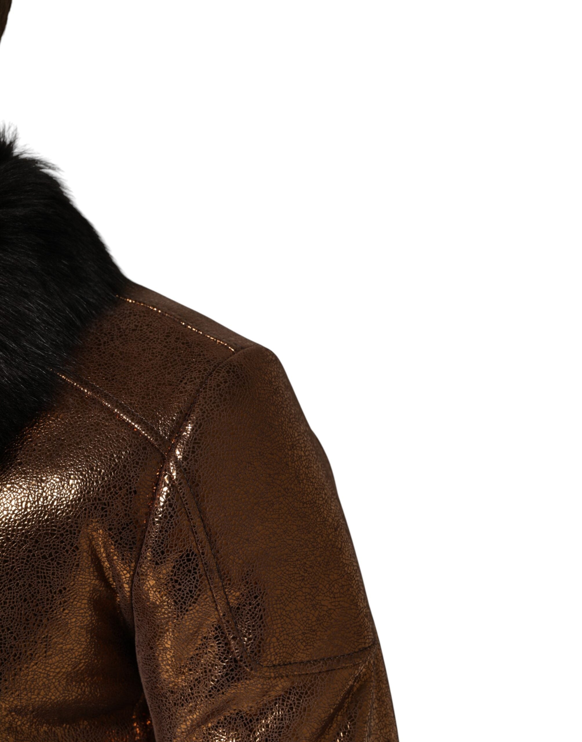 Bronze Leather Fur Full Zip Men Biker Jacket - ventzia
