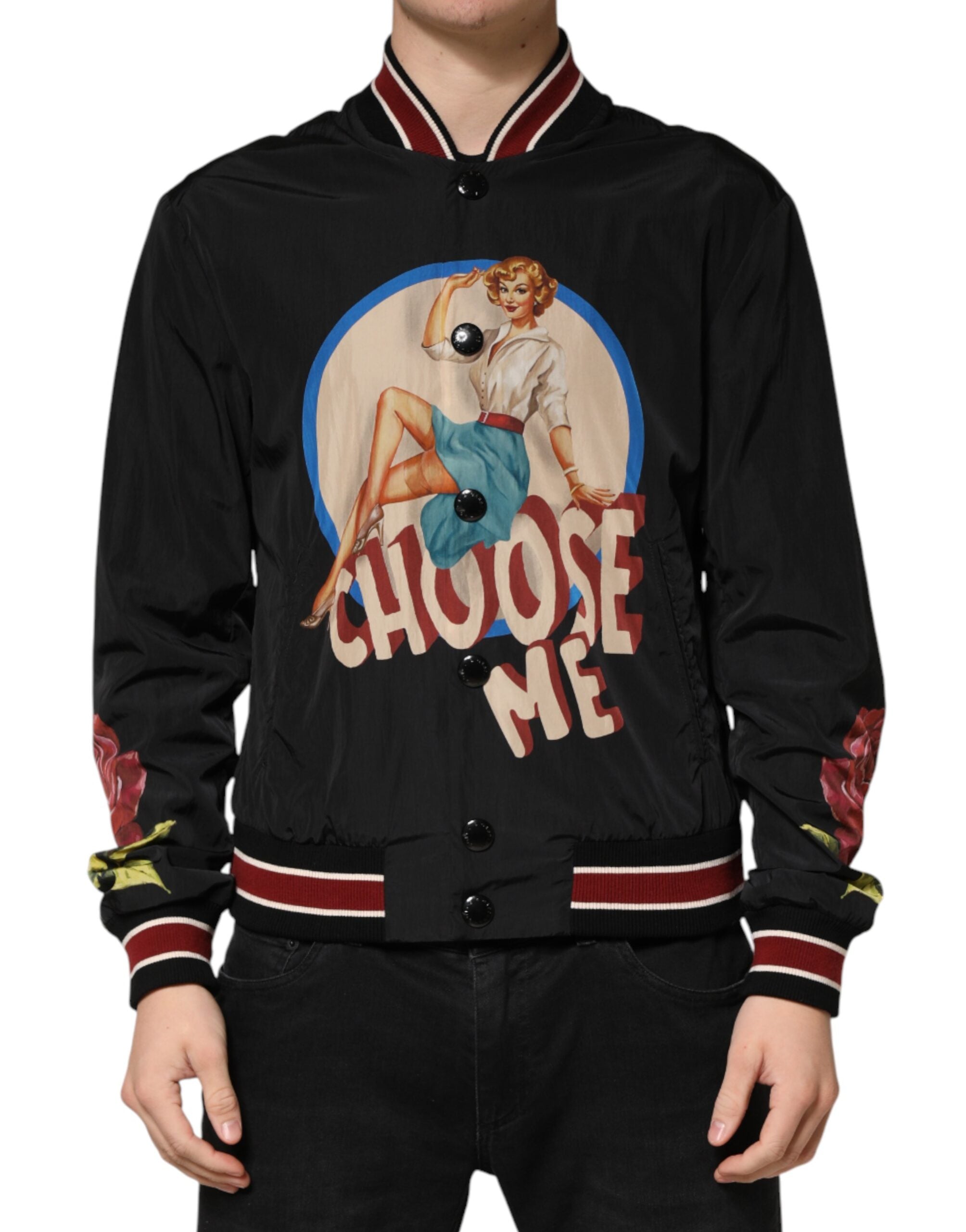 Black Pin Up Button Down Men Bomber Jacket - ventzia