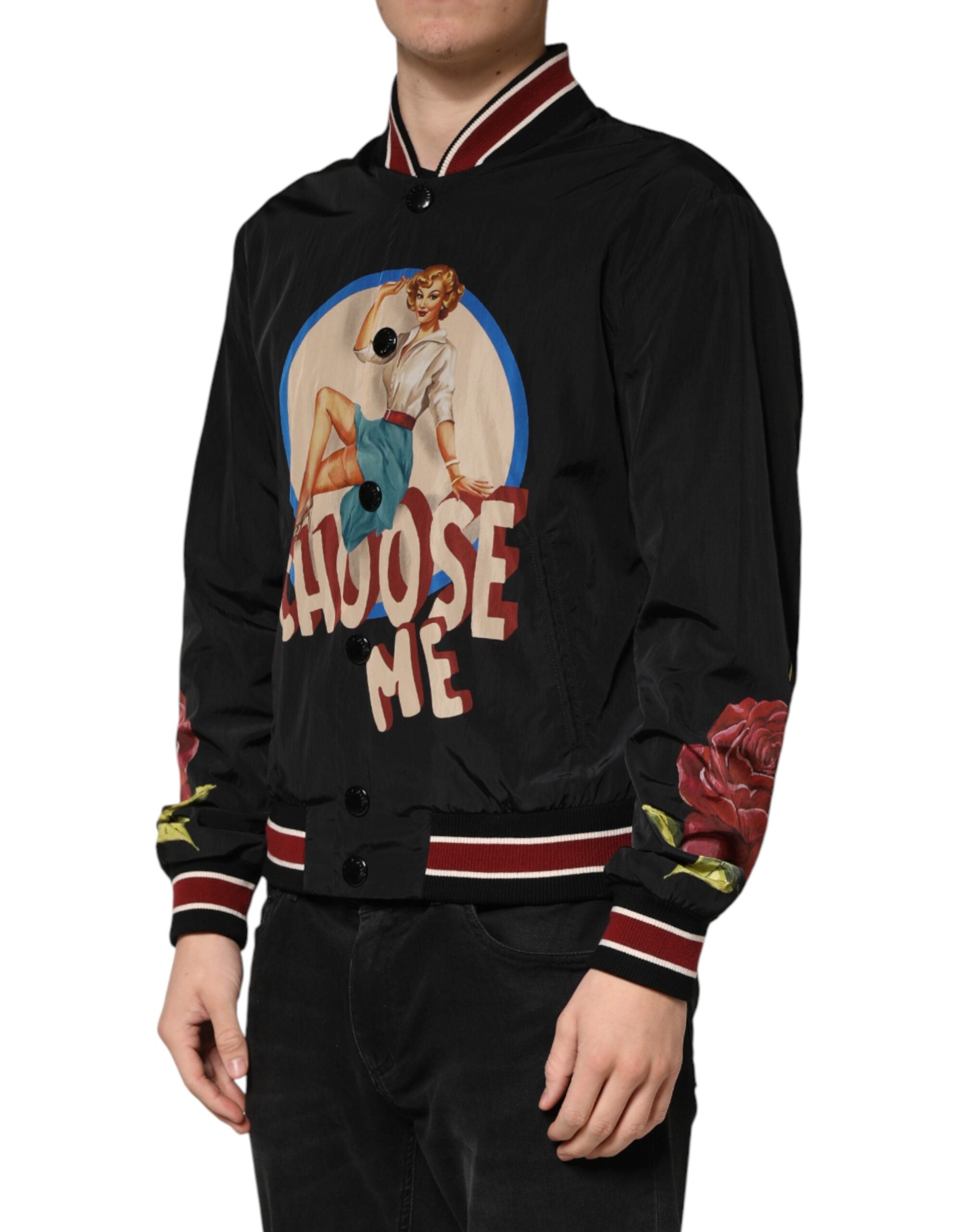 Black Pin Up Button Down Men Bomber Jacket - ventzia