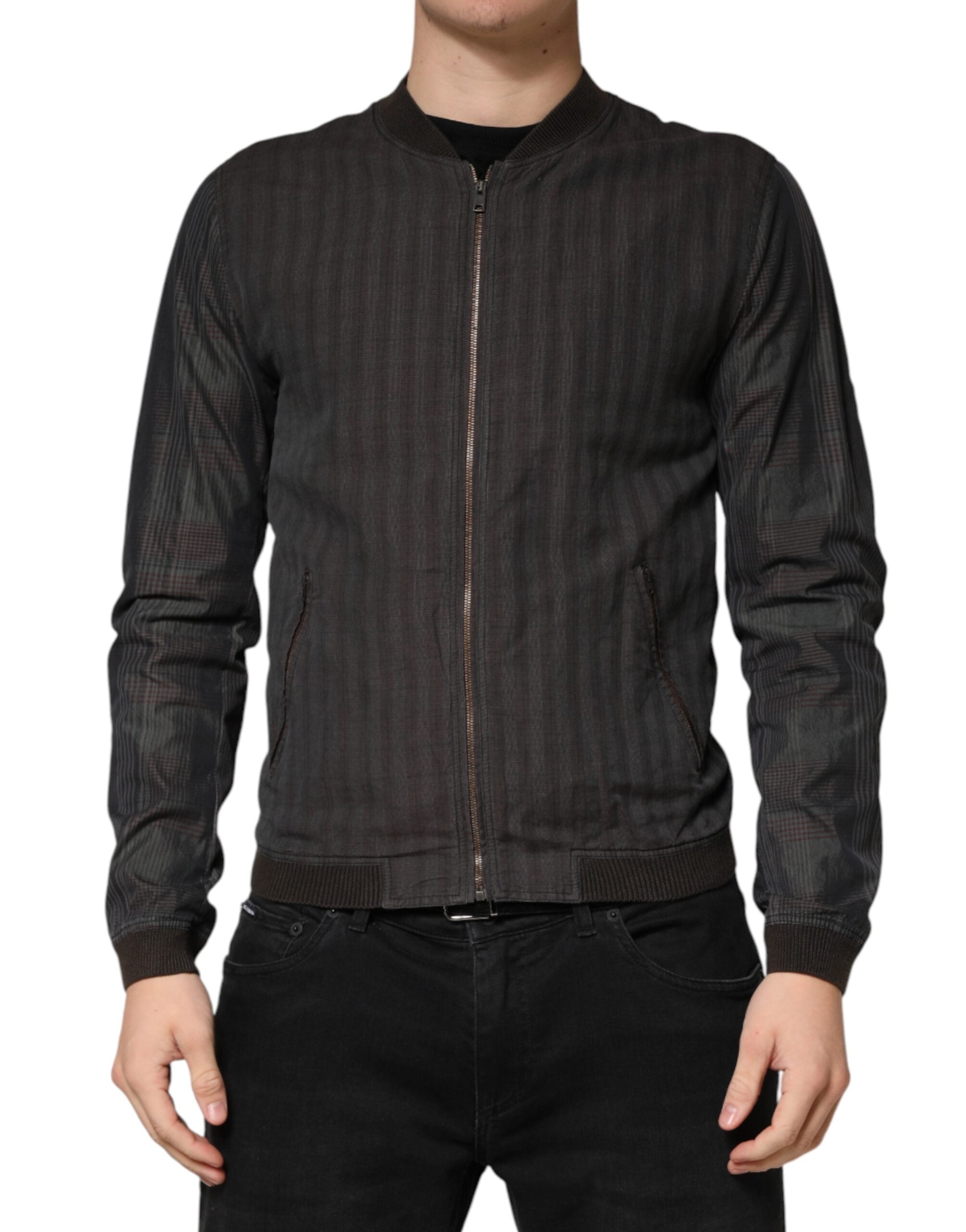 Black Stripes Cotton Full Zip Bomber Jacket - ventzia