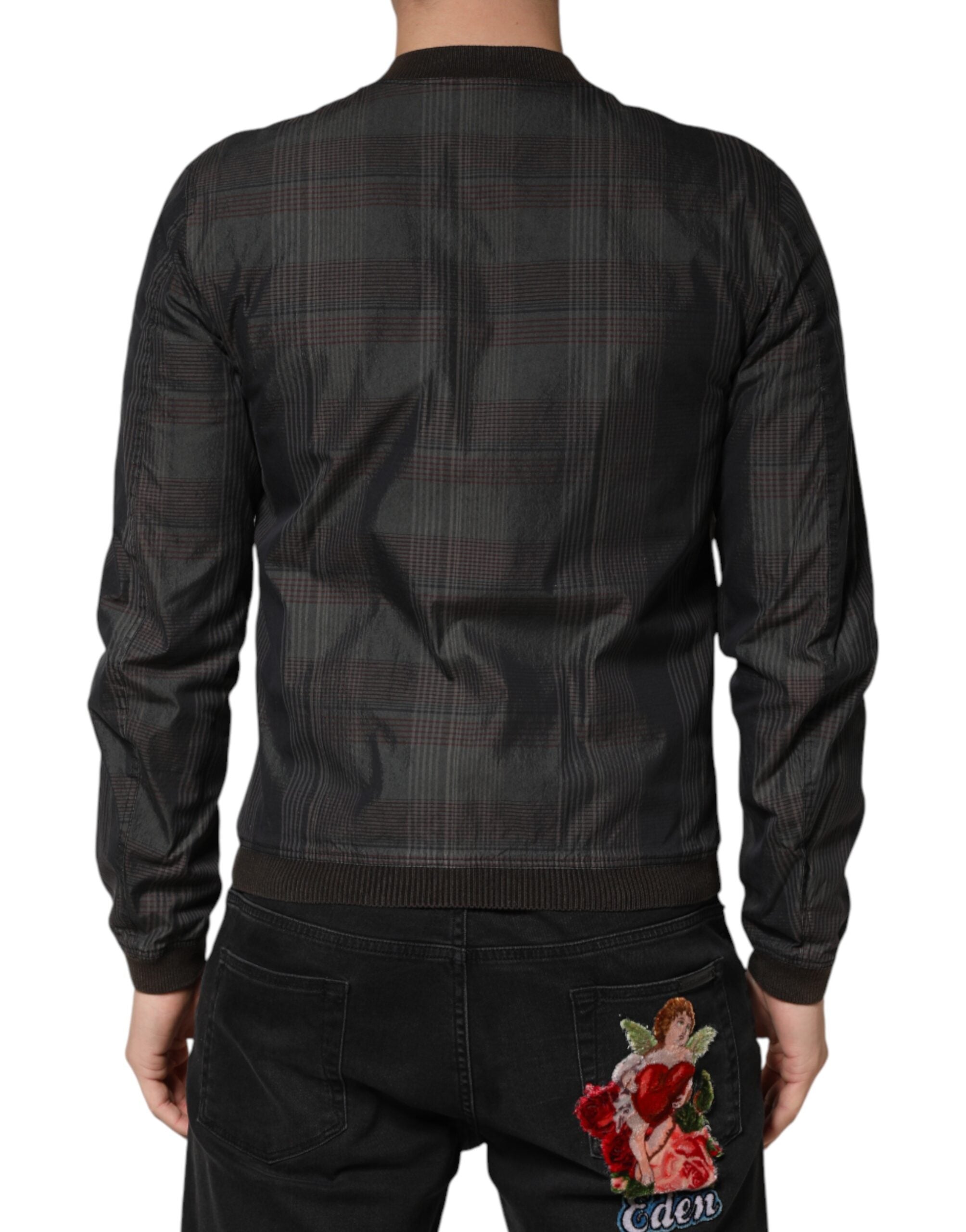 Black Stripes Cotton Full Zip Bomber Jacket - ventzia