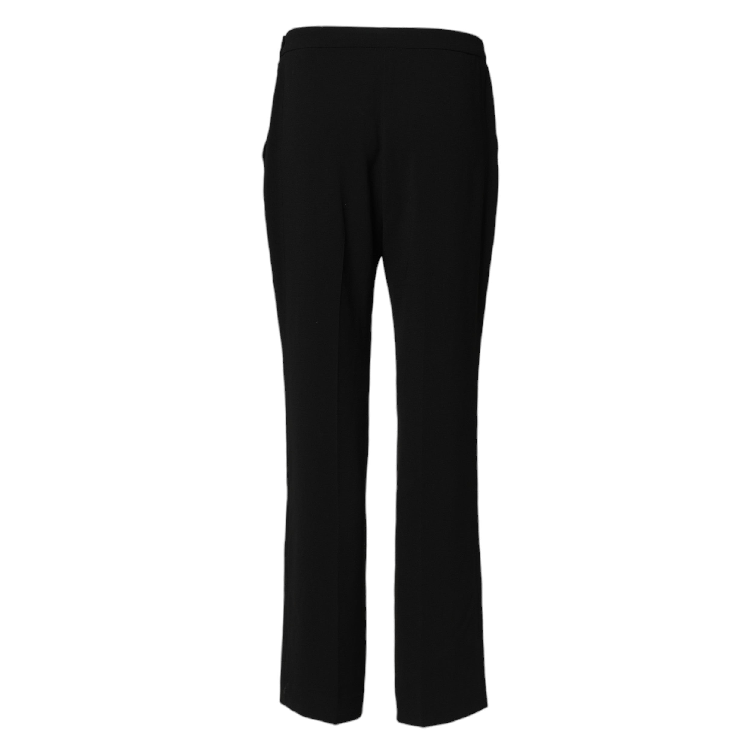 Black High Waist Zip Straight Chino Trouser Pants - ventzia