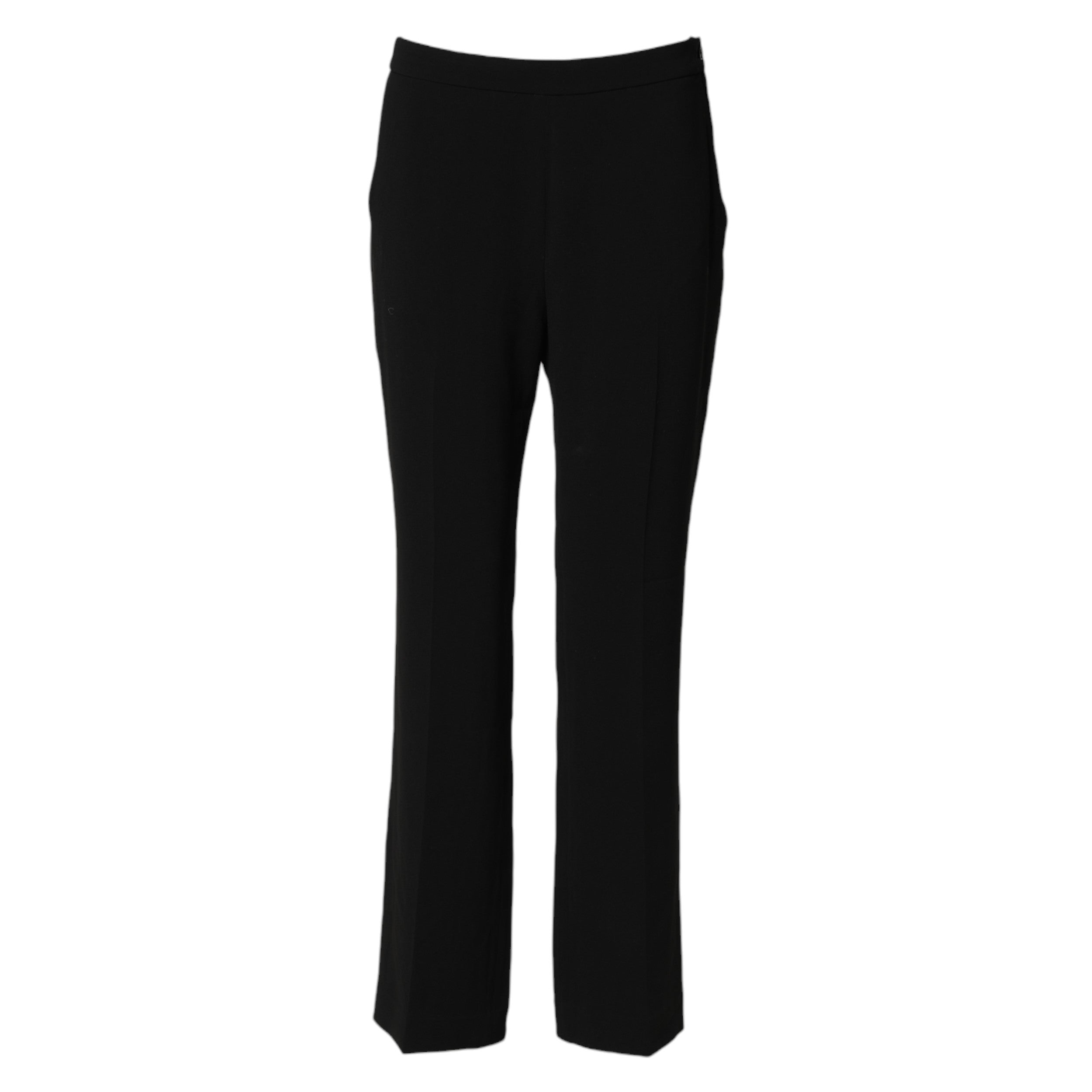 Black High Waist Zip Straight Chino Trouser Pants - ventzia