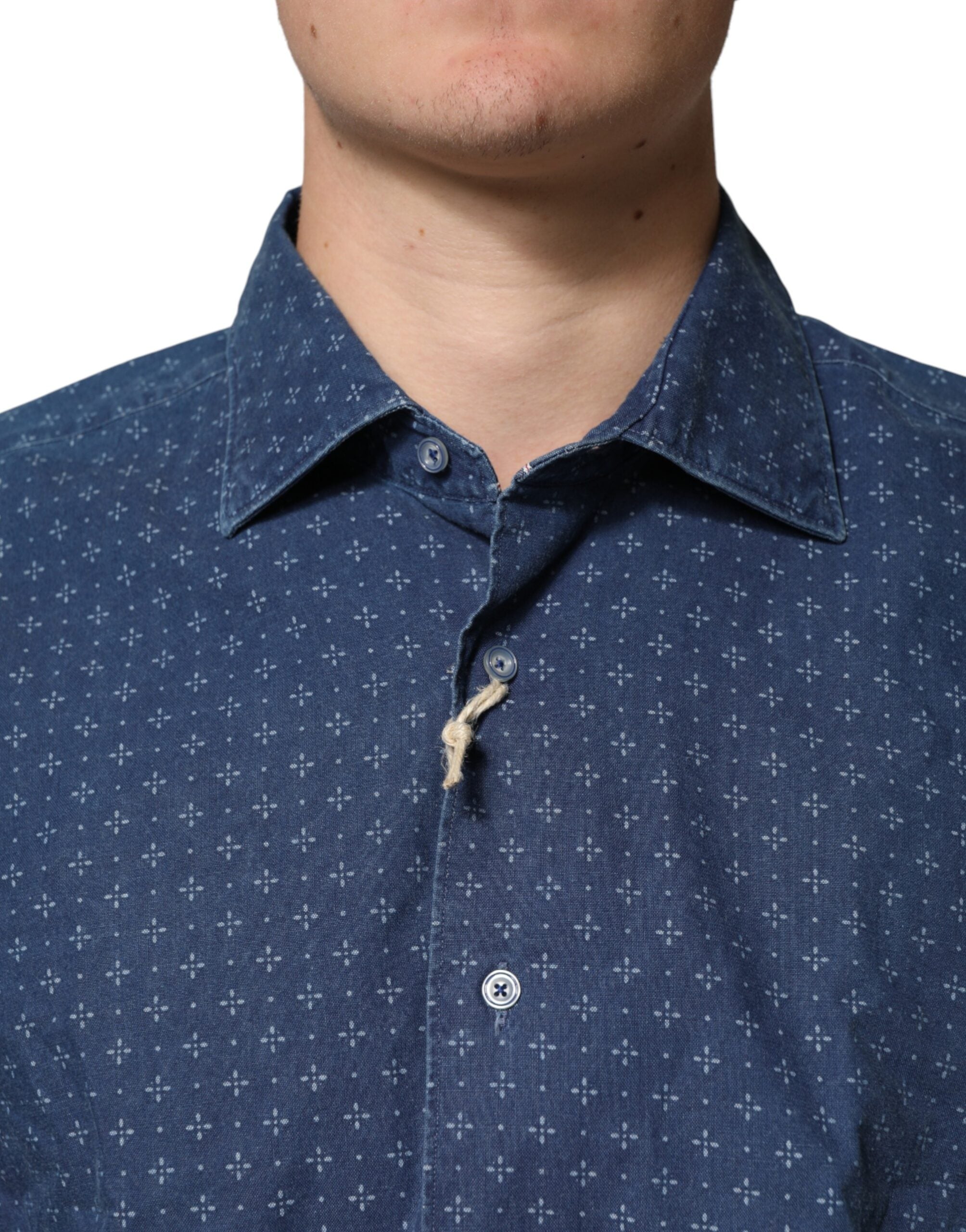 Blue Button Down Long Sleeves Men Shirt - ventzia